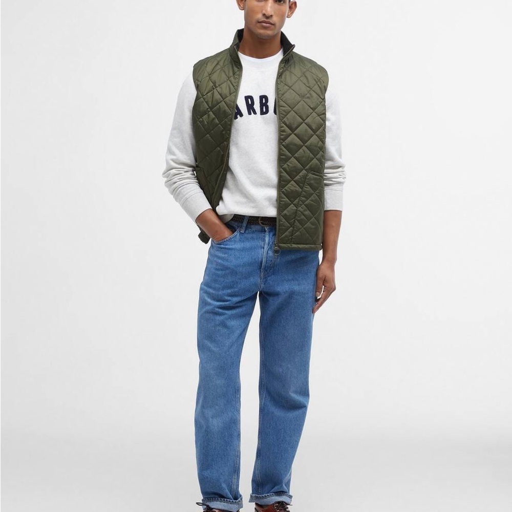 Barbour Men's Quilted Monty Gilet Green Full Zip Stand Collar Vest Size Medium